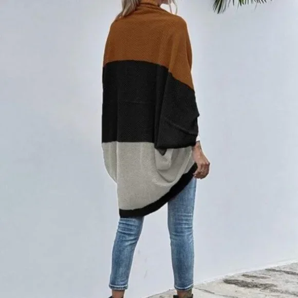 Brown ColorBlock Batwing cardigan - Picture 2 of 6